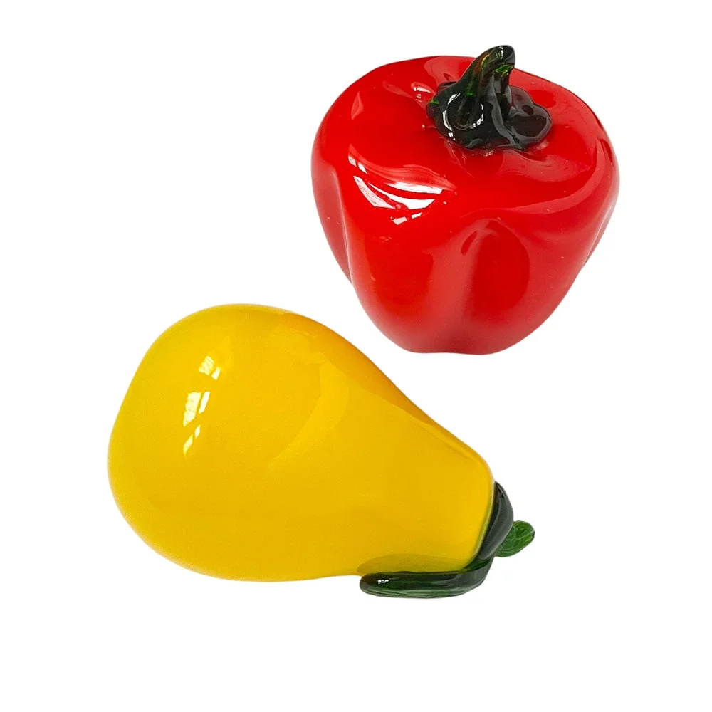 Vintage Hand Blown Glass Vegetables Kitchen and Dining Table Decor Pepper & Pear